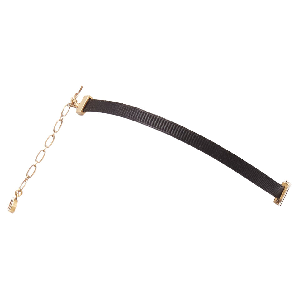 Dior J'adior Antique Gold Logo Plate Ribbon CD Charm Choker Necklace