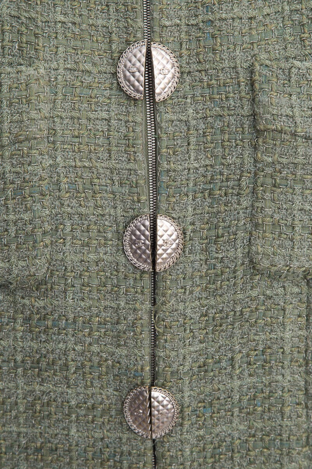 Chanel Green Tweed Zip Up Jacket SZ 42 NWT