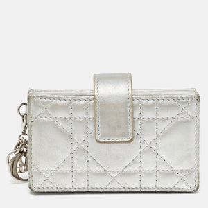 Dior Silver Cannage Leather Lady Dior 5 Gusset Card Holder..