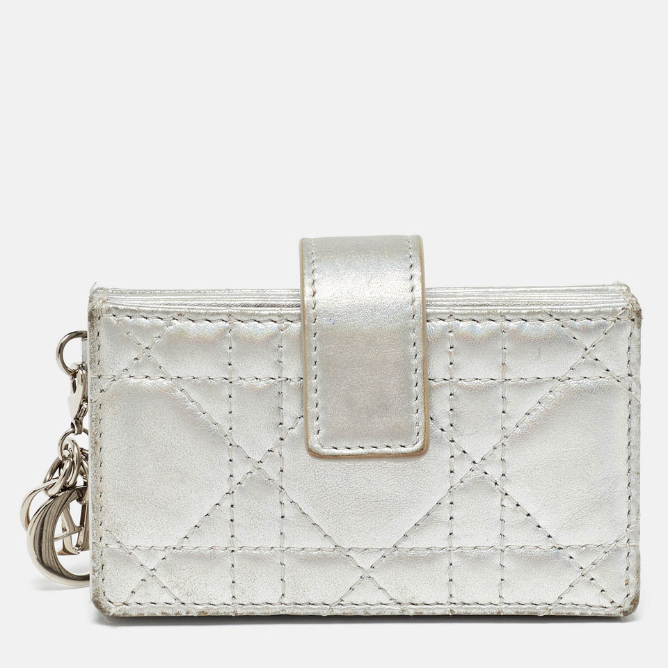 Dior Silver Cannage Leather Lady Dior 5 Gusset Card Holder..