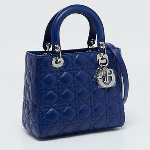 Dior Blue Cannage Leather Medium Lady Dior Tote