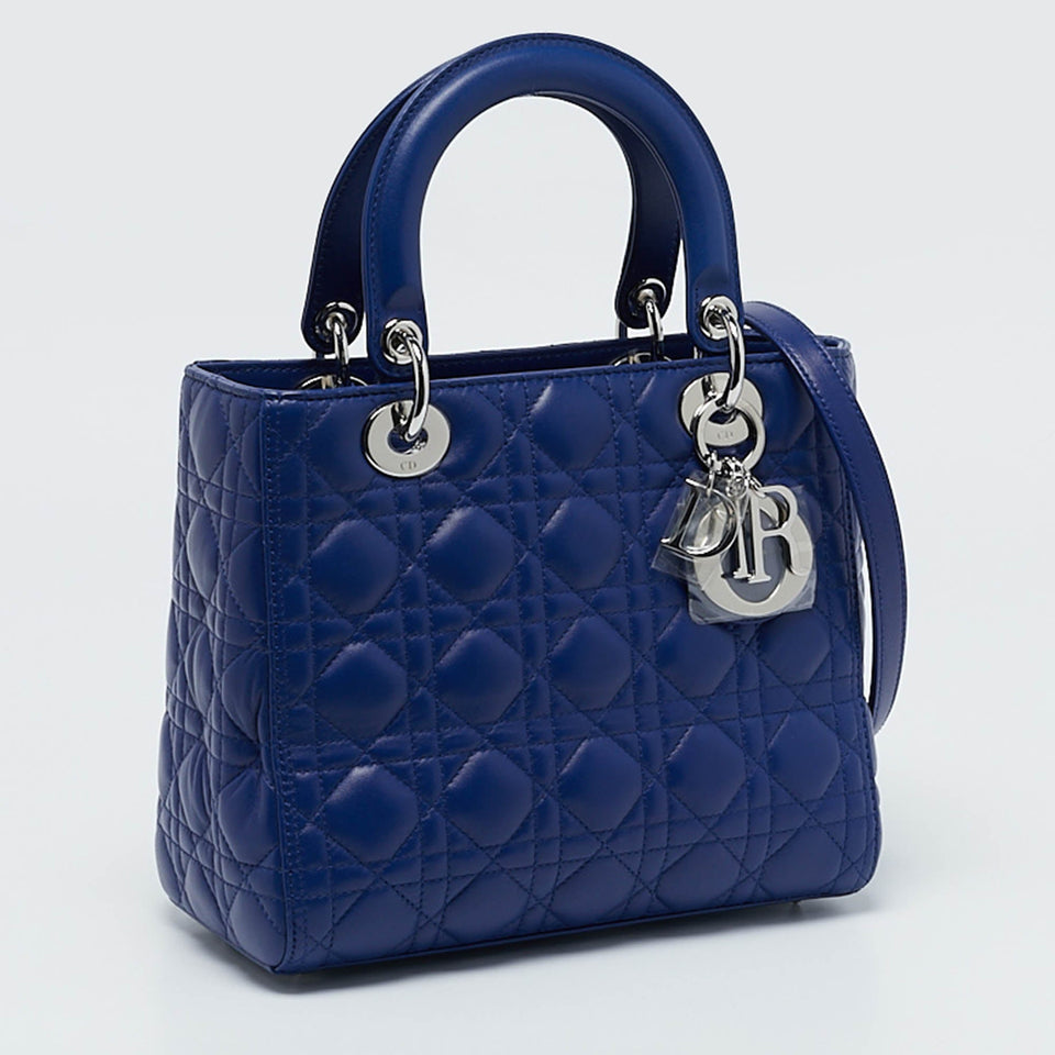 Dior Blue Cannage Leather Medium Lady Dior Tote