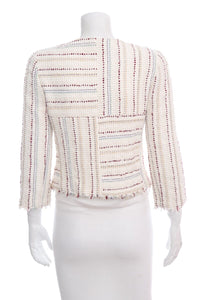 Chanel 2000 Cream & Red Tweed Zip Up Jacket SZ 38