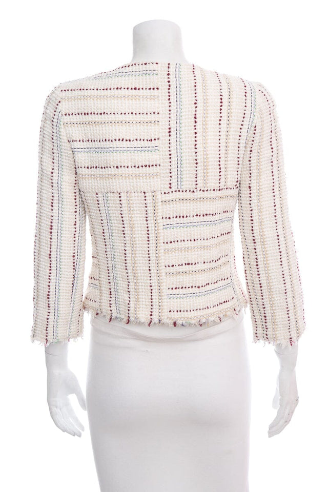 Chanel 2000 Cream & Red Tweed Zip Up Jacket SZ 38