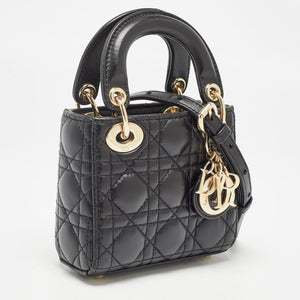 Dior Black Cannage Leather Micro Lady Dior Tote