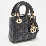 Dior Black Cannage Leather Micro Lady Dior Tote