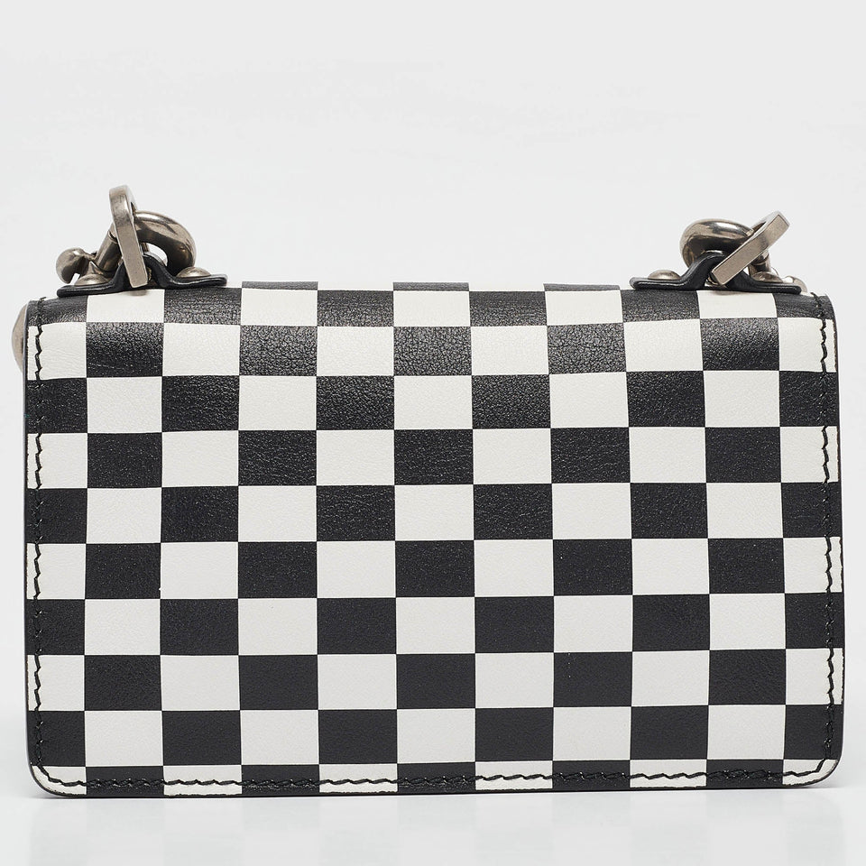 Dior Black/white Leather Mini Checkered J'adior Crossbody Bag