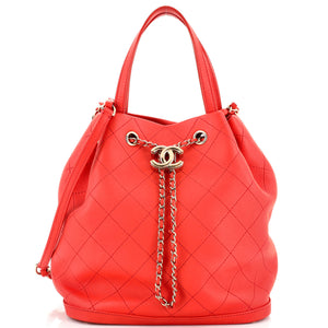 CHANEL CC Drawstring Bucket Bag Quilted Calfskin Medium
