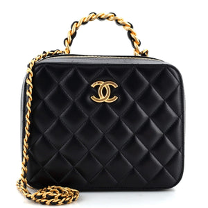 CHANEL Woven Chain Top Handle Vanity Case Quilted Lambskin Medium