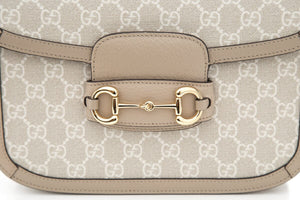 Gucci GG Supreme Monogram Horsebit 1955 Cream & Beige Handbag