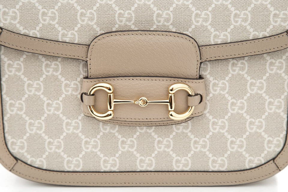 Gucci GG Supreme Monogram Horsebit 1955 Cream & Beige Handbag
