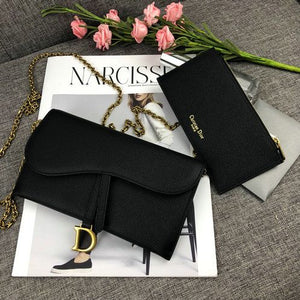 Dior Black Calskin Saddle Chain Clutch