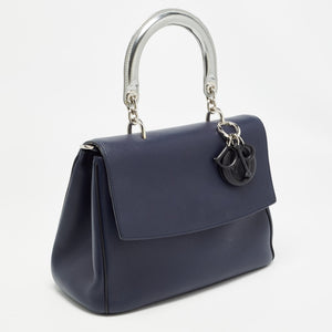 Dior Navy Blue/silver Leather Small Be Dior Flap Top Handle Bag