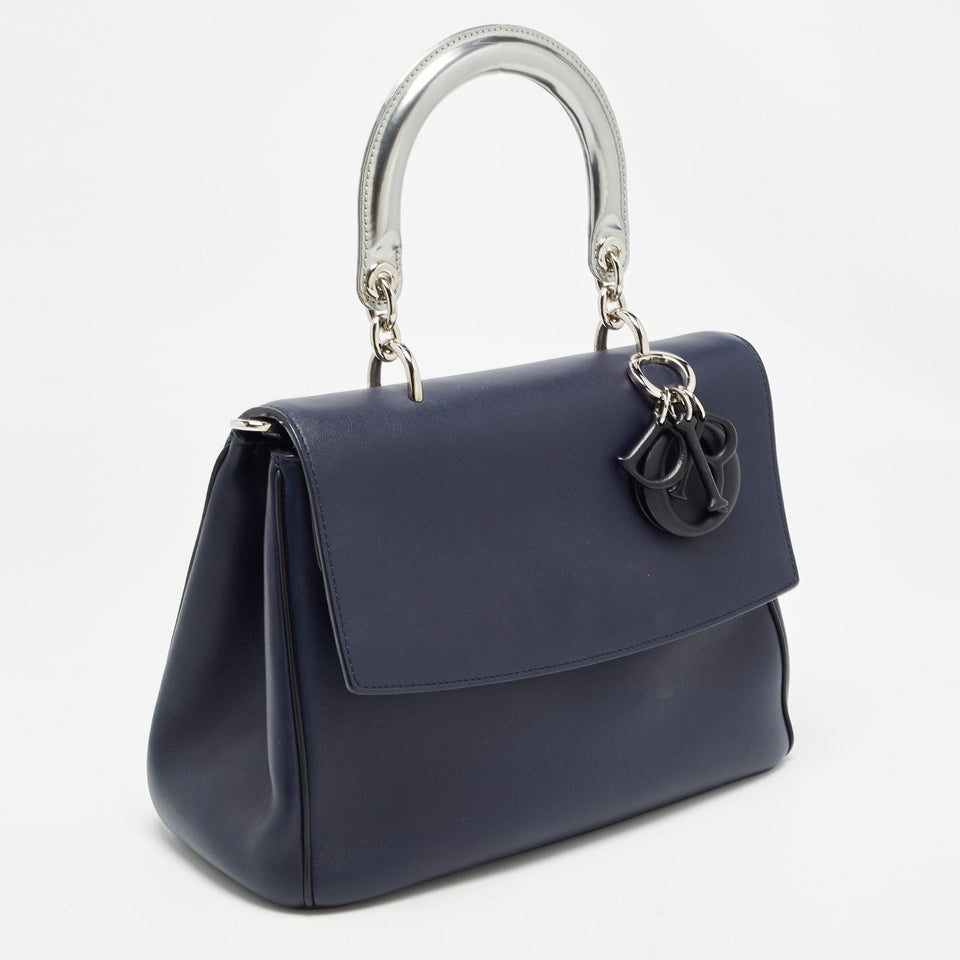 Dior Navy Blue/silver Leather Small Be Dior Flap Top Handle Bag