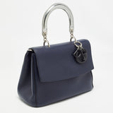 Dior Navy Blue/silver Leather Small Be Dior Flap Top Handle Bag