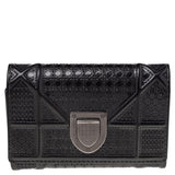 Metallic Grey Micro Cannage Patent Leather Diorama Trifold Wallet