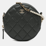 Quilted Lambskin Round Pearl Clutch with Chain