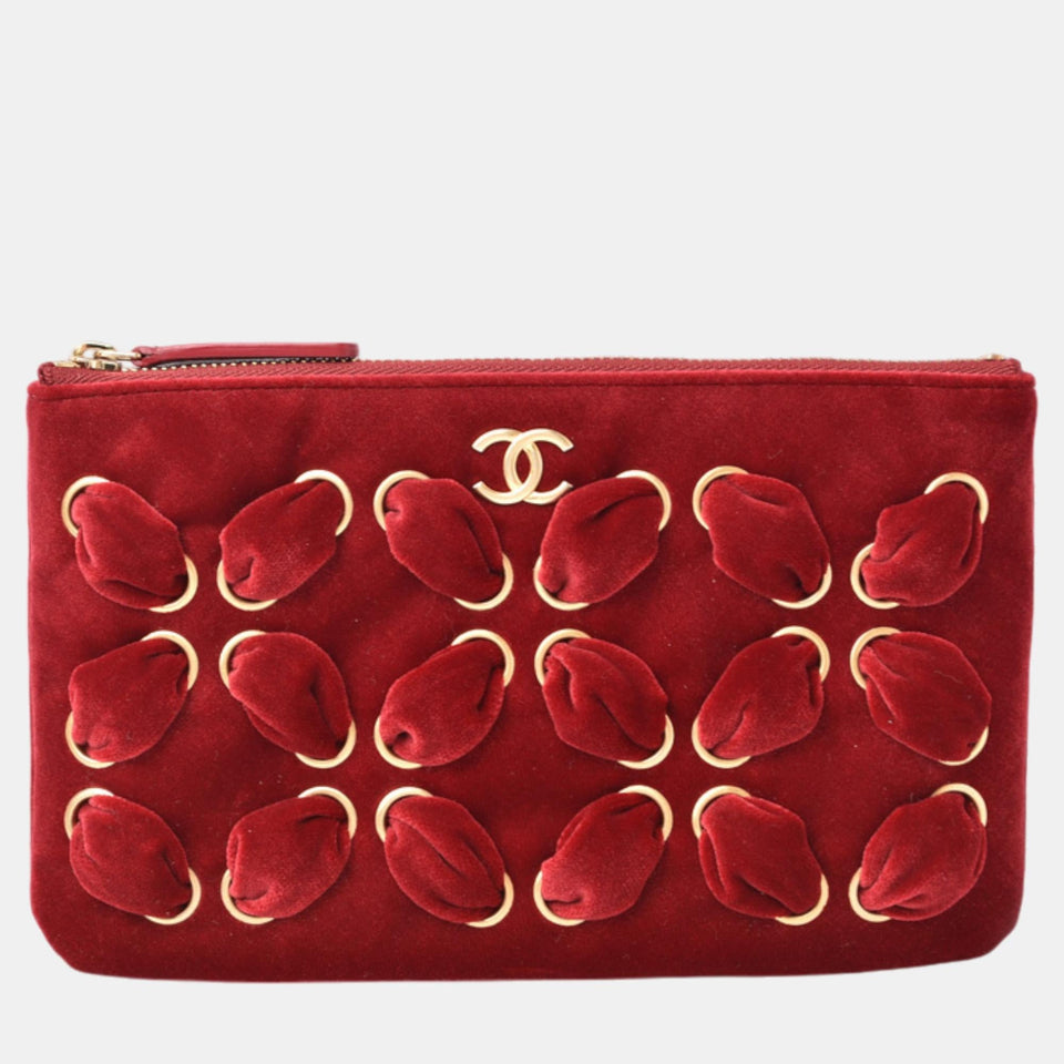 Red Velvet Embellished Clutch Bag