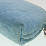 CHRISTIAN DIOR Lady Dior Canage Pouch Lamb Skin Blue  am3267