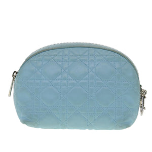 CHRISTIAN DIOR Lady Dior Canage Pouch Lamb Skin Blue  am3267