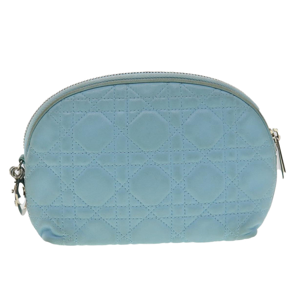 CHRISTIAN DIOR Lady Dior Canage Pouch Lamb Skin Blue  am3267