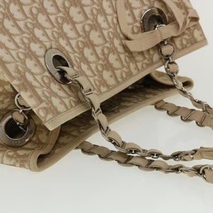 CHRISTIAN DIOR Trotter Canvas Chain Tote Bag PVC Leather Beige  am3502