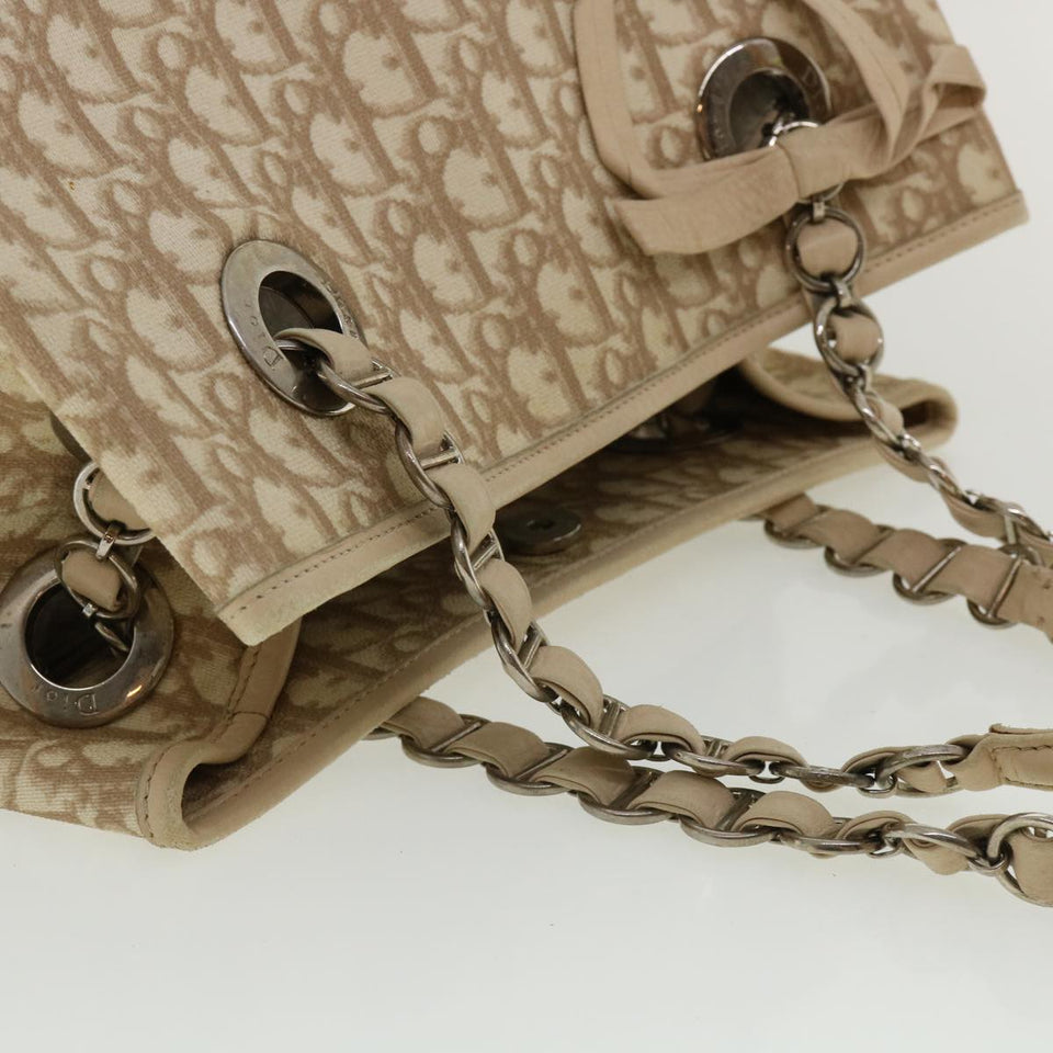 CHRISTIAN DIOR Trotter Canvas Chain Tote Bag PVC Leather Beige  am3502