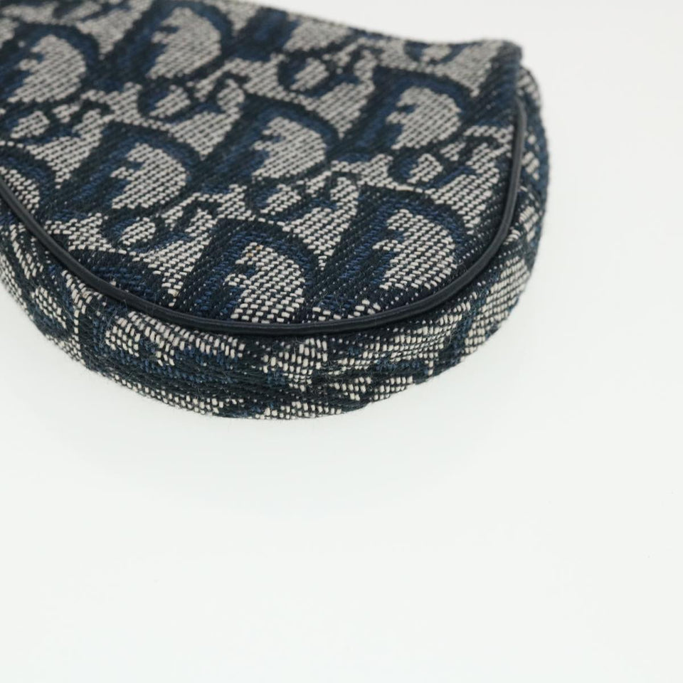 CHRISTIAN DIOR Trotter Canvas Saddle Coin Purse Navy Auth am3626
