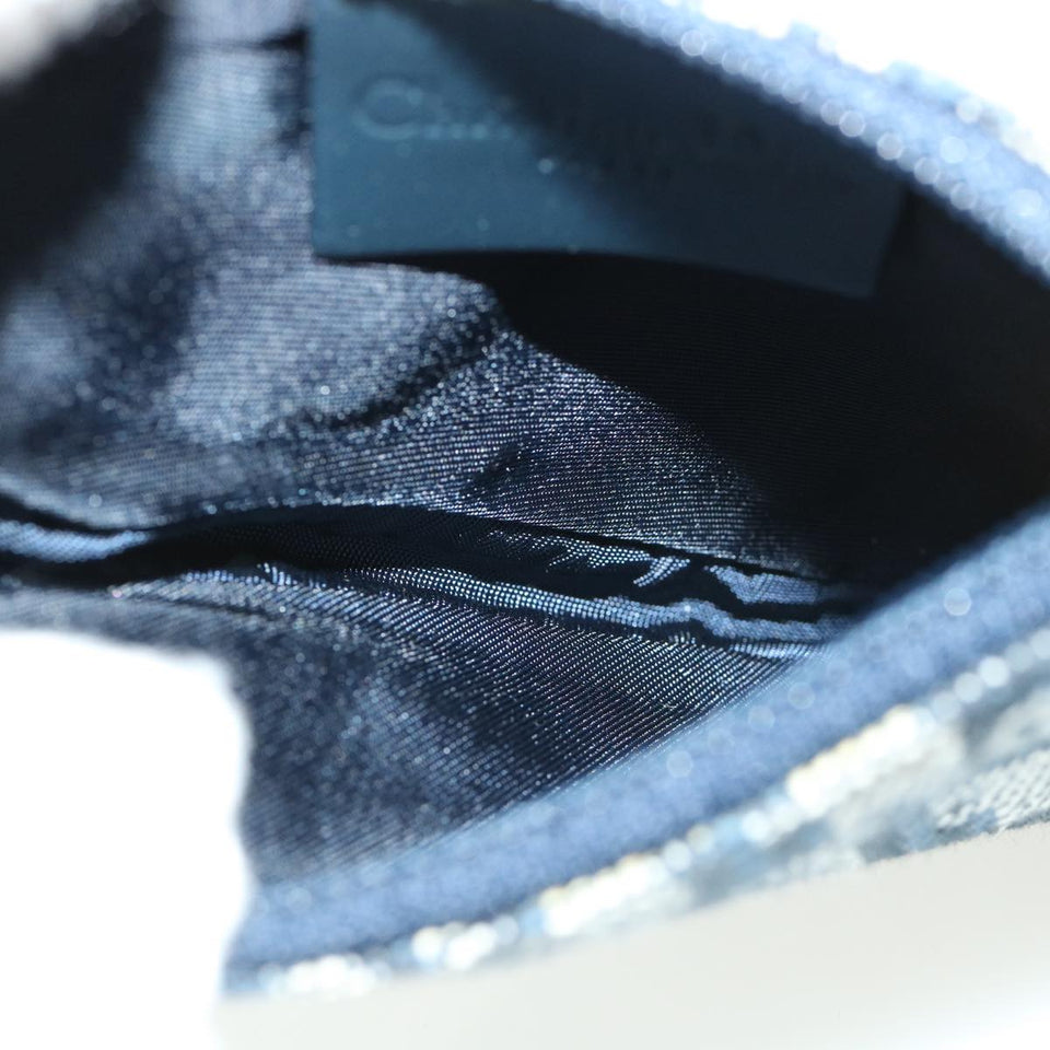 CHRISTIAN DIOR Trotter Canvas Saddle Coin Purse Navy Auth am3626