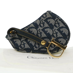 CHRISTIAN DIOR Trotter Canvas Saddle Coin Purse Navy  am3626