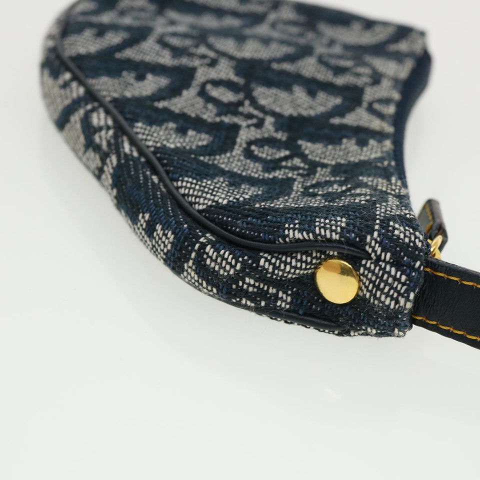 CHRISTIAN DIOR Trotter Canvas Saddle Coin Purse Navy  am3626