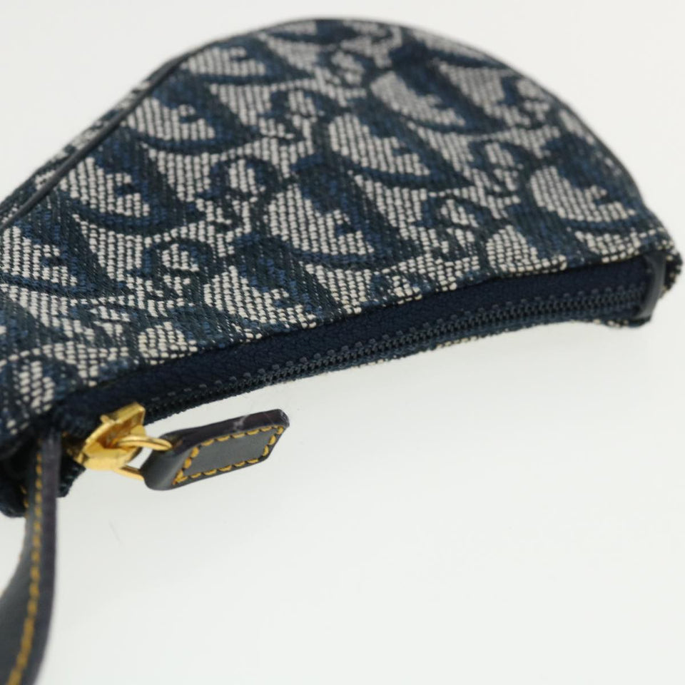 CHRISTIAN DIOR Trotter Canvas Saddle Coin Purse Navy Auth am3626