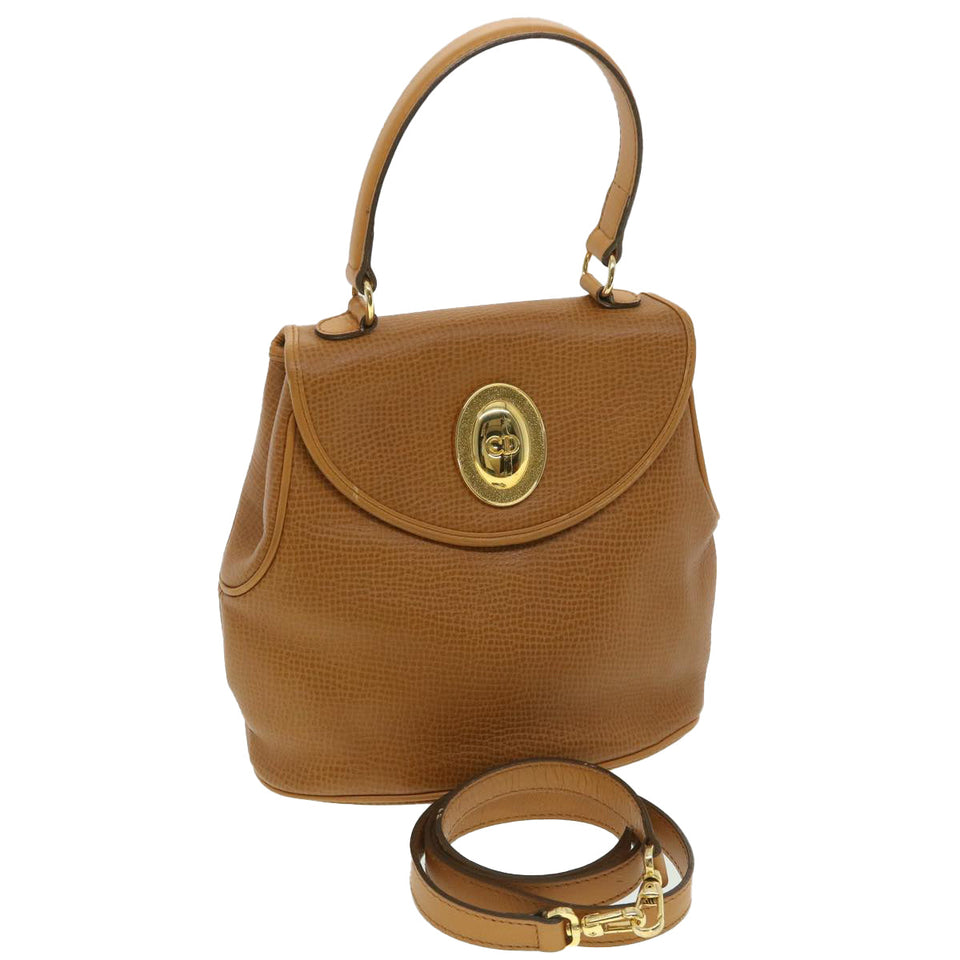 CHRISTIAN DIOR Hand Bag Leather 2way Brown  am3766