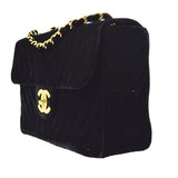 CHANEL 1991-1994 Black Velvet Chevron Classic Flap Maxi