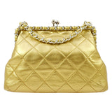 CHANEL 1994-1996 Gold Lambskin SHW Kisslock Shoulder Bag