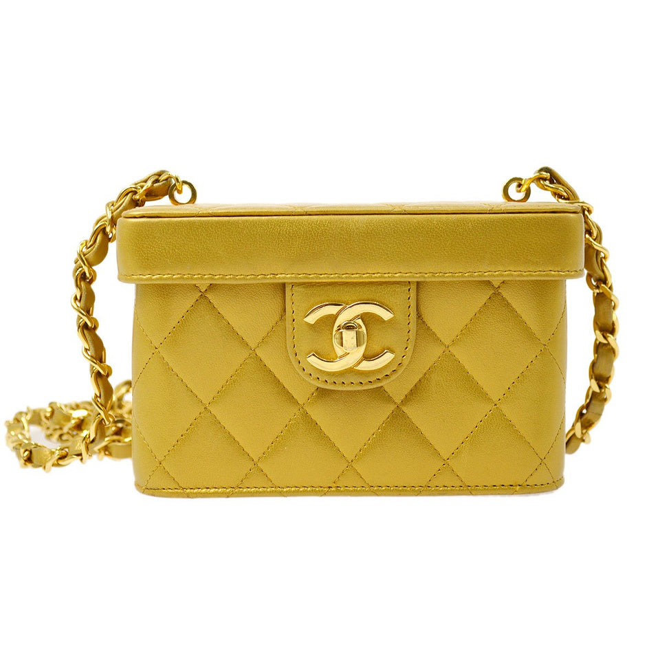 CHANEL 1991-1994 Gold Lambskin Vanity Shoulder Bag ao28945