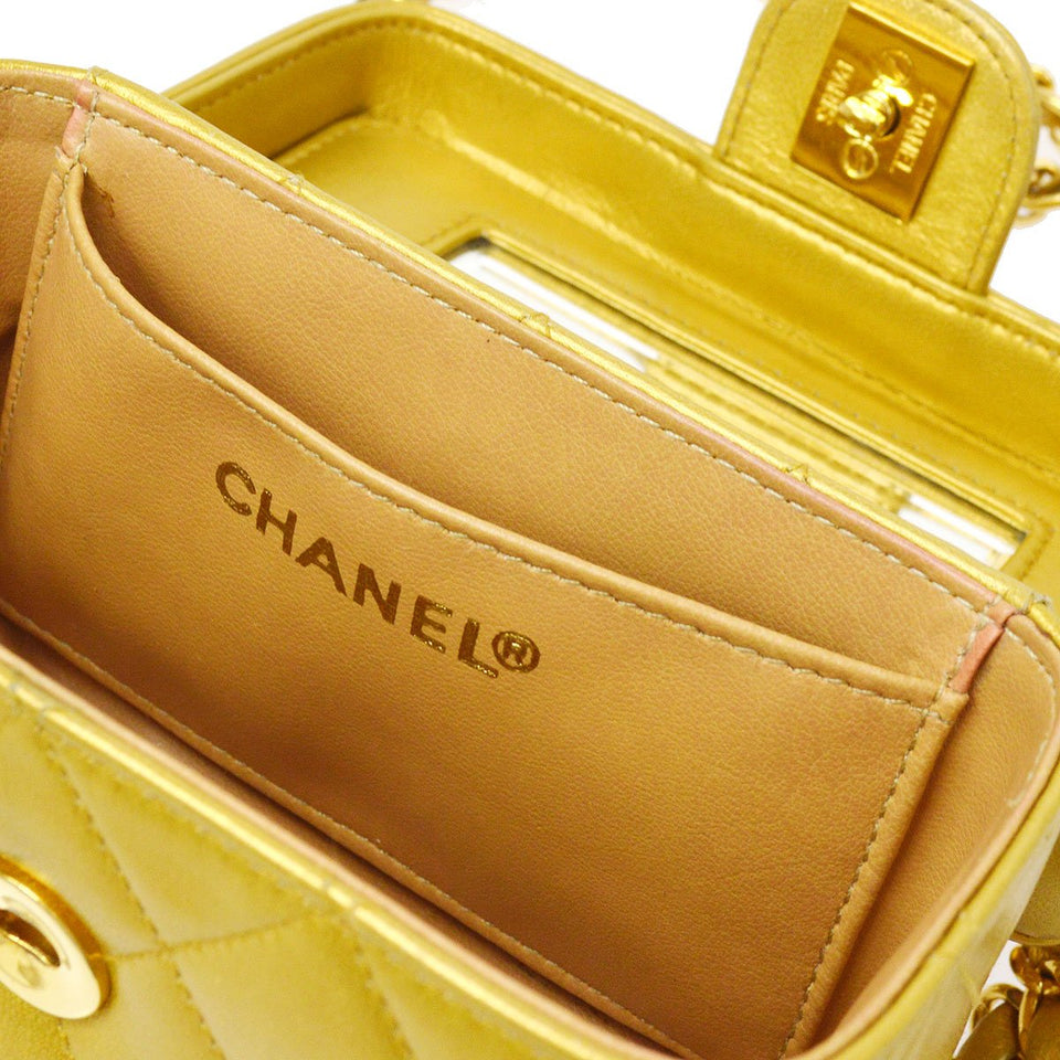 CHANEL 1991-1994 Gold Lambskin Vanity Shoulder Bag ao28945