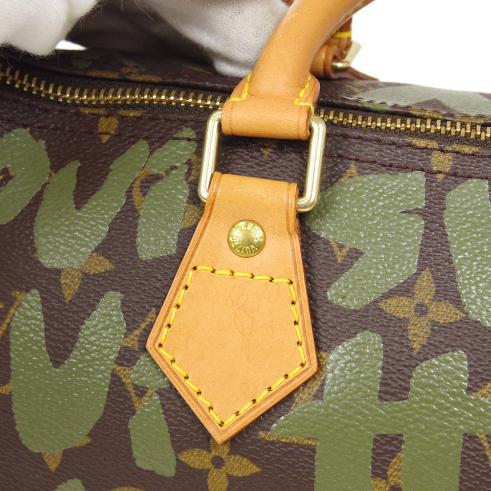 LOUIS VUITTON SPEEDY 30 HAND BAG KHAKI MONOGRAM GRAFFITI M92194 ao34041