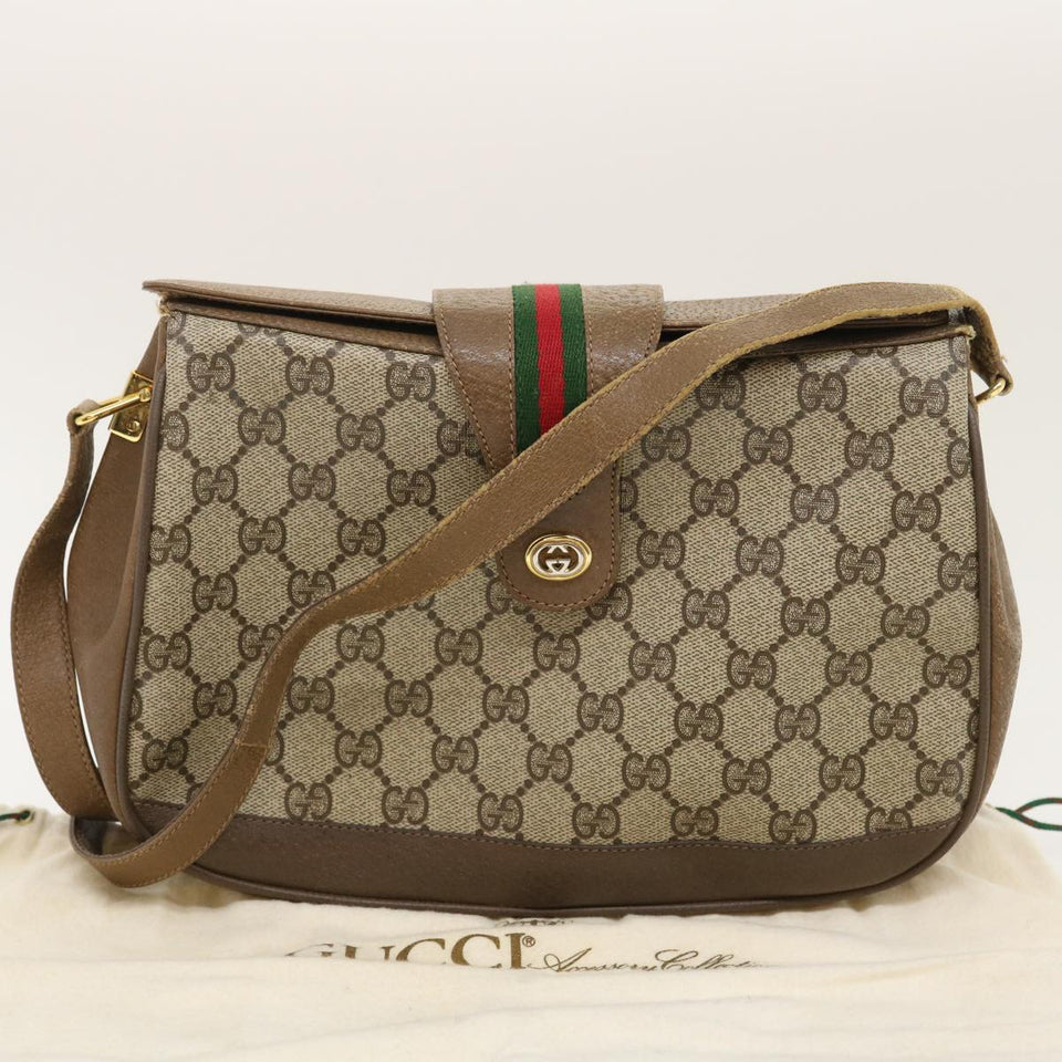 GUCCI Web Sherry Line GG Canvas Shoulder Bag Beige Red Green  ar6721