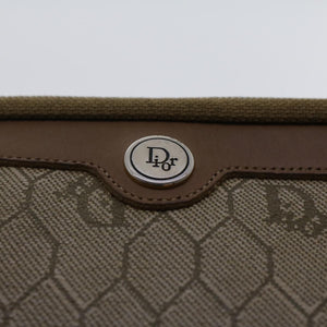 CHRISTIAN DIOR Honeycomb Canvas Clutch Bag PVC Leather Beige  ar9839