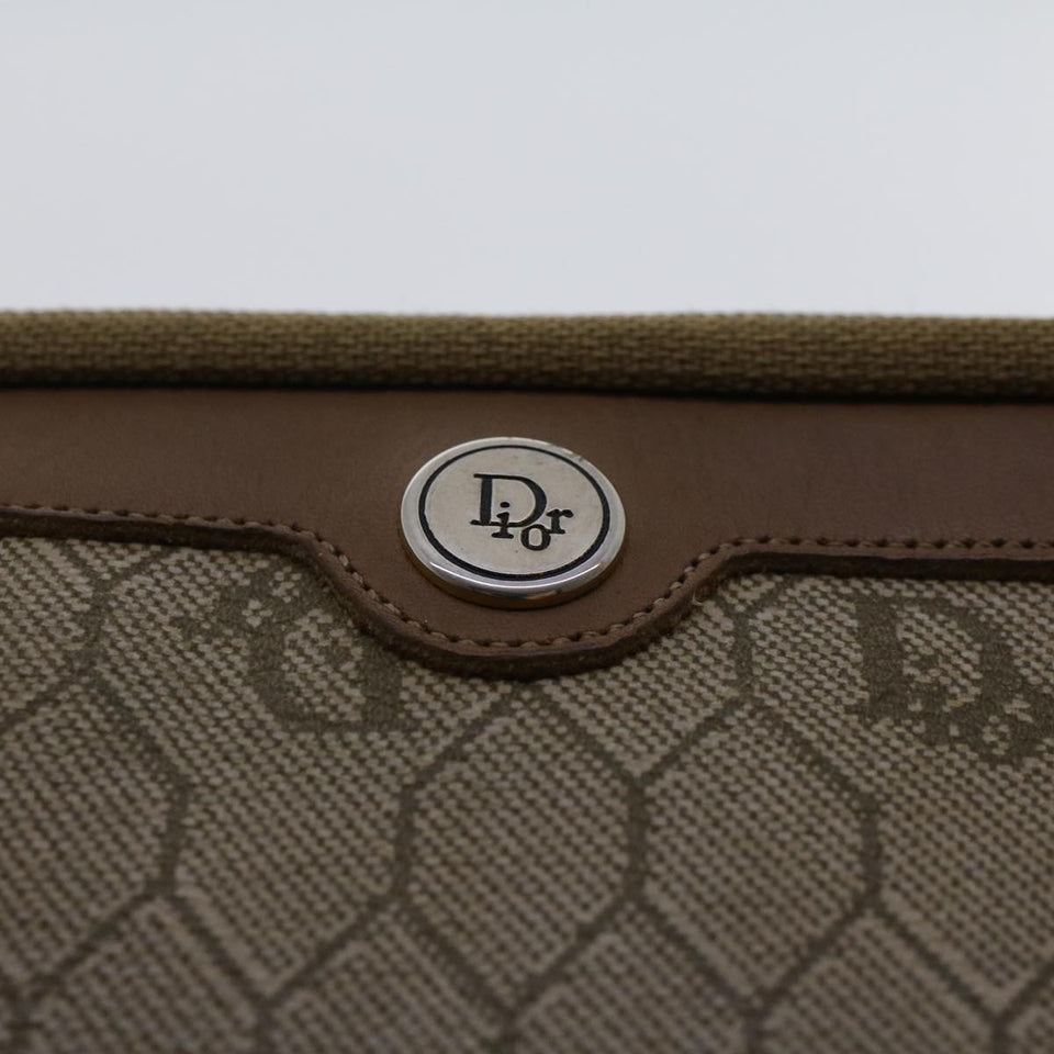 CHRISTIAN DIOR Honeycomb Canvas Clutch Bag PVC Leather Beige  ar9839