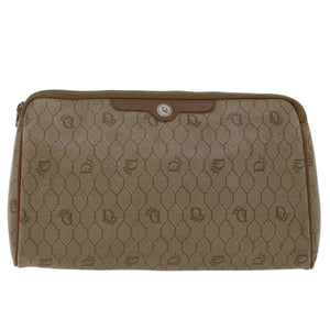 CHRISTIAN DIOR Honeycomb Canvas Clutch Bag PVC Leather Beige  ar9839