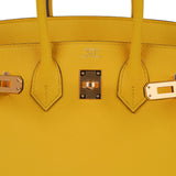 Hermes Birkin 25 Bag Jaune de Naples Novillo Leather Gold Hardware