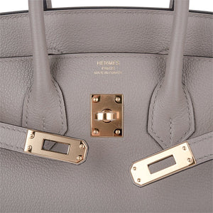 Hermes Birkin 25 Bag Gris Asphalte Novillo Leather Gold Hardware