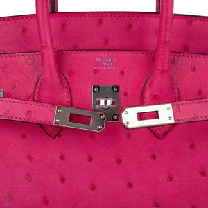 Hermes Birkin 25 Rose Tyrien Ostrich Bag Palladium Hardware