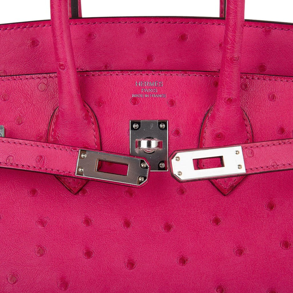 Hermes Birkin 25 Rose Tyrien Ostrich Bag Palladium Hardware