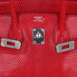 Hermes Limited Edition Birkin 25 Bag Rouge Lizard with Palladium Hardware