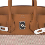 Hermes Limited Edition Birkin 25 Bag in Biscuit Swift Leather & Ecru Toile H with Palladium Hardware