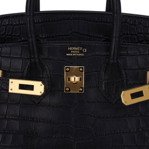 Hermes Birkin 25 Bag Black Matte Alligator with Gold Hardware