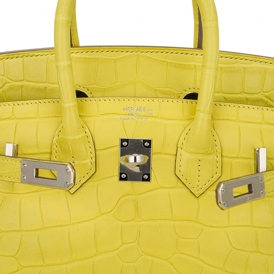 Hermes Birkin 25 Bag Lime Matte Alligator with Palladium Hardware